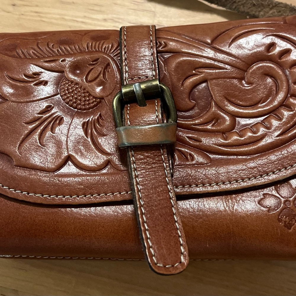 Patricia Nash Tan Tooled Leather Crossbody Bag